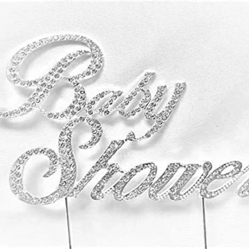 Baby Shower Metal Silver Rhinestone Cake Topper Party Decoration Keepsake